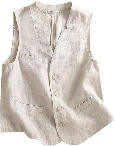 Vest for Women Summer Linen Sleeveless Button Down V Neck 2025 Cropped Waistcoat Vests Crop Tops in Kuwait