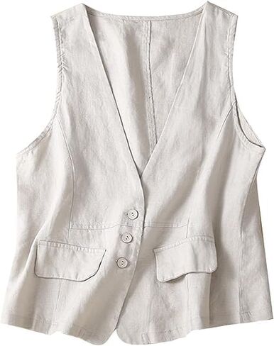 Vest for Women Summer Linen Sleeveless Button Down V Neck 2025 Cropped Waistcoat Vests Crop Tops in Kuwait