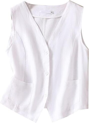 Vest for Women Summer Linen Sleeveless Button Down V Neck 2025 Cropped Waistcoat Vests Crop Tops in Kuwait