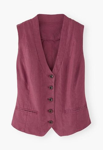 Women's Linen Vest Sleeveless Button Down V Neck Formal Business Waistcoat in Saudi Arabia
