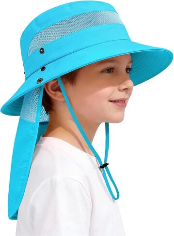 Century Star Kids Sun Hat with Detachable Neck Flap,UPF 50+ Windproof Waterproof Beach Bucket Hat Outdoor Fishing Safari in Kuwait