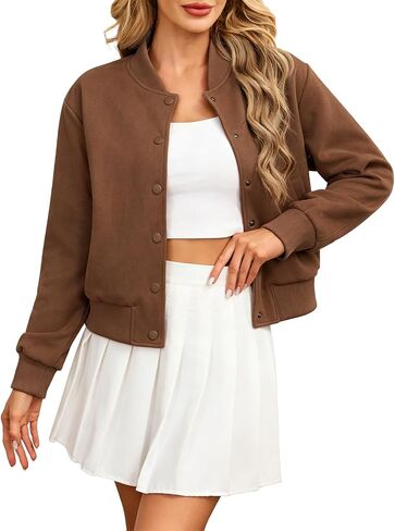 Moreone Womens Faux Suede Bomber Jacket Cropped Button Down Casual Coats 2026 Spring Fashion Short Varsity Jackets in Saudi Arabia