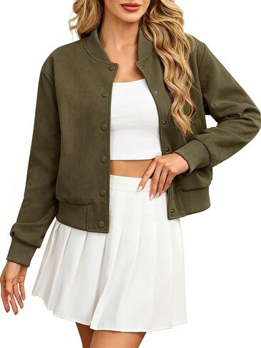 Moreone Womens Faux Suede Bomber Jacket Cropped Button Down Casual Coats 2026 Spring Fashion Short Varsity Jackets in Saudi Arabia