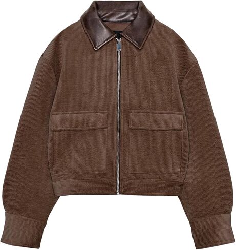 Corduroy Jacket Women Utility Cropped Bomber Jacket Spring Color Block Work Out Fall Jackets in Saudi Arabia