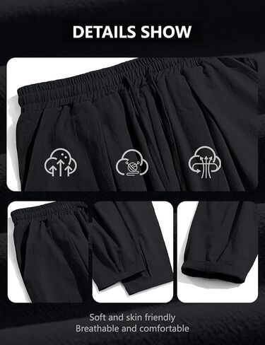 Men's Cotton Linen Harem Pants Casual Loose Trousers Elastic Waist Drawstring for Summer Beach with Pockets in Kuwait