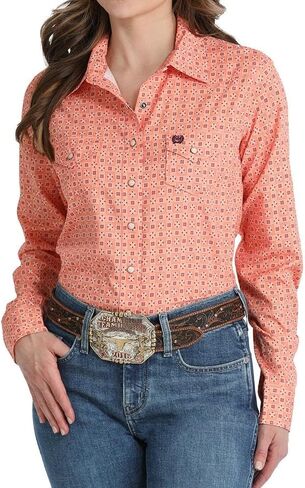 Cinch Women's Coral Print Vented Shirt in Kuwait