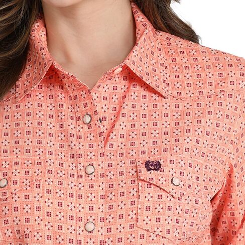 Cinch Women's Coral Print Vented Shirt in Kuwait