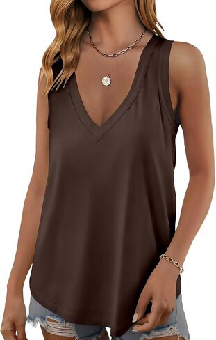 Womens Tank Tops Summer Fashion Sleeveless V Neck Shirts Casual Beach Vacation Outfits Loose Fit Workout Clothes in Saudi Arabia