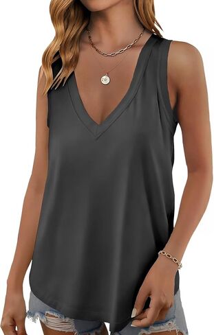Womens Tank Tops Summer Fashion Sleeveless V Neck Shirts Casual Beach Vacation Outfits Loose Fit Workout Clothes in Saudi Arabia