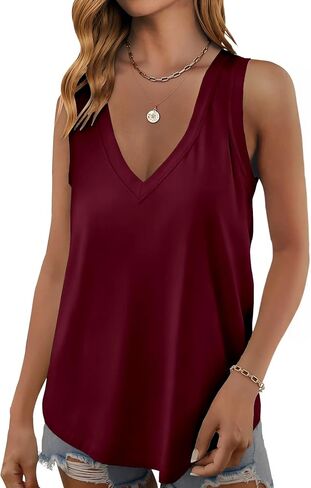 Womens Tank Tops Summer Fashion Sleeveless V Neck Shirts Casual Beach Vacation Outfits Loose Fit Workout Clothes in Saudi Arabia