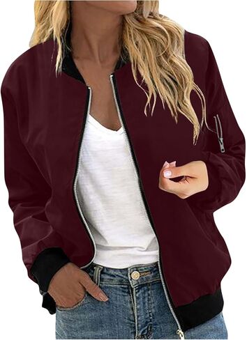Women's Bomber Jacket Lightweight Zip Up Jackets Fall Travel Coat Windbreaker Waterproof Casual Outerwear in Kuwait
