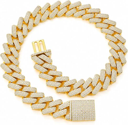 ICEDIAMOND 20MM Hip Hop Iced Out Miami Cuban Link Chain Necklace, 14K Gold Plated Bling CZ Bling Diamond Choker Heavy Cuban Necklace, Luxury Trend Jewelry Gift for Men in Saudi Arabia