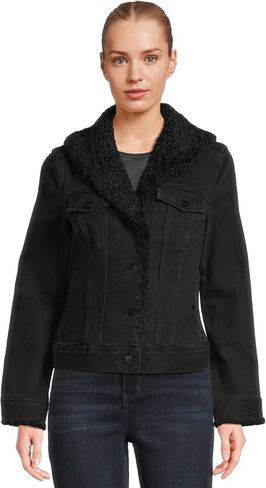 Liverpool Women's Sherpa Collar Stretch Denim Trucker Jacket in Kuwait