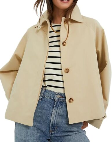 VAOYIU Women's Collared Button Front Jacket Oversized Trench Coat Casual Crop Jacket Outwear with Pockets in Saudi Arabia