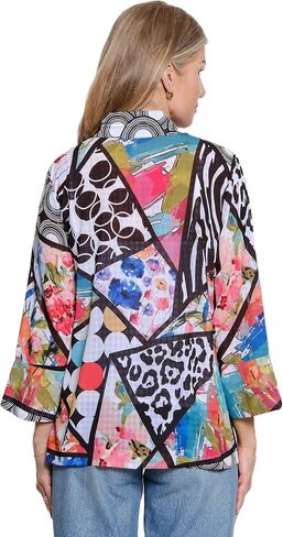Ali Miles Women's Clothing | Knit Mesh Button Front Jacket With Wire Neck And 3/4 Sleeves in Kuwait