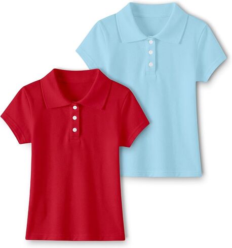 2 Pack Girls Polo Shirts Cotton Short Sleeve School Uniform Collar Polo Shirts Performance Golf Polo Tops (Age 5-14) in Kuwait
