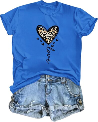 Fkatuzi Cute Shirts for Teen Girls Leopard Heart Graphic Tee Y2k Aesthetic Kawaii Shirts Juniors Cotton Short Sleeve Tops in Saudi Arabia