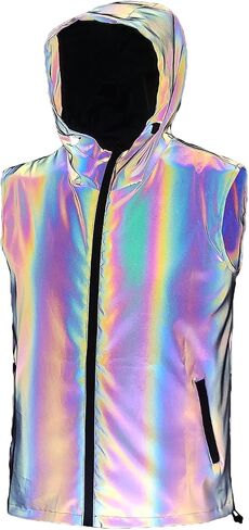 Four Seasons Style Men's Colorful Reflective Vest Streetwear Trendy Nightclub Performance Hoodie Vest Jacket in Saudi Arabia