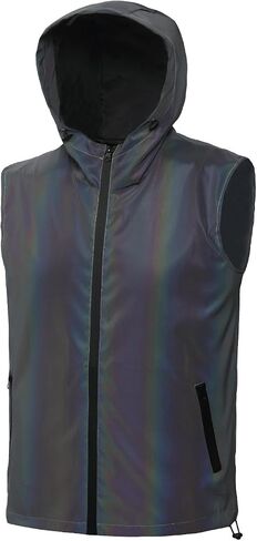 Four Seasons Style Men's Colorful Reflective Vest Streetwear Trendy Nightclub Performance Hoodie Vest Jacket in Saudi Arabia
