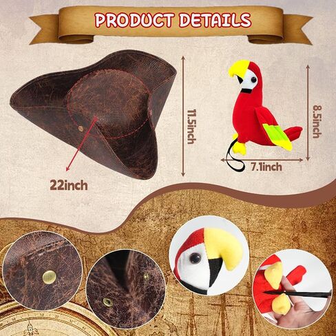 Simple polymer 2 Pcs Pirate Costume Accessories Pirate Hat Shoulder Parrot for Adult Halloween Costume Party Dress UP in Saudi Arabia