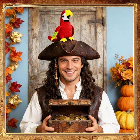 Simple polymer 2 Pcs Pirate Costume Accessories Pirate Hat Shoulder Parrot for Adult Halloween Costume Party Dress UP in Saudi Arabia
