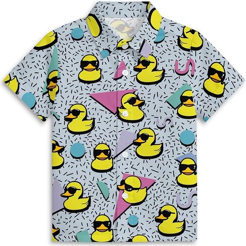 Amasnay Duck Boys Hawaiian Shirts Novelty Printed Funky Short Sleeve Button Down Shirt Kids Aloha Beach Shirt for 3-14 Years in Saudi Arabia