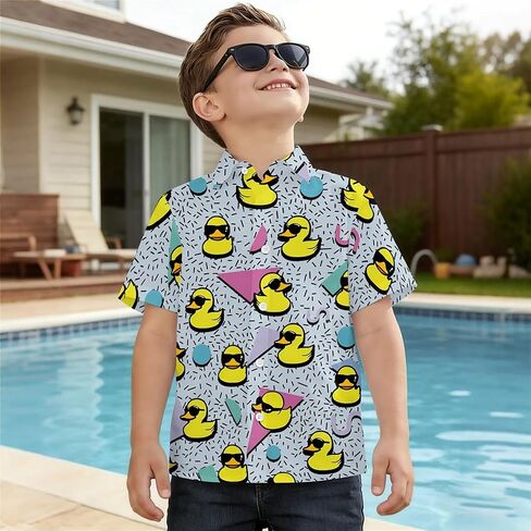 Amasnay Duck Boys Hawaiian Shirts Novelty Printed Funky Short Sleeve Button Down Shirt Kids Aloha Beach Shirt for 3-14 Years in Saudi Arabia