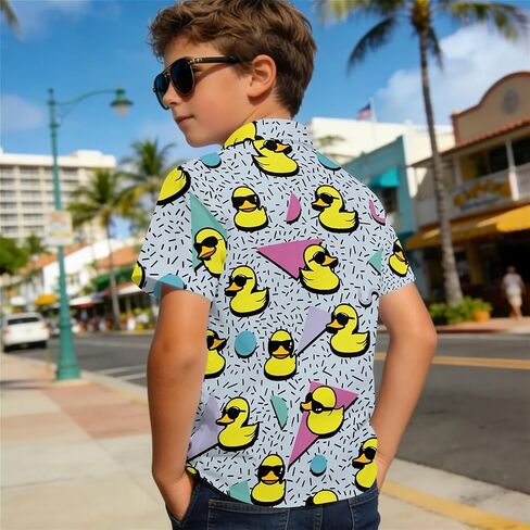 Amasnay Duck Boys Hawaiian Shirts Novelty Printed Funky Short Sleeve Button Down Shirt Kids Aloha Beach Shirt for 3-14 Years in Saudi Arabia