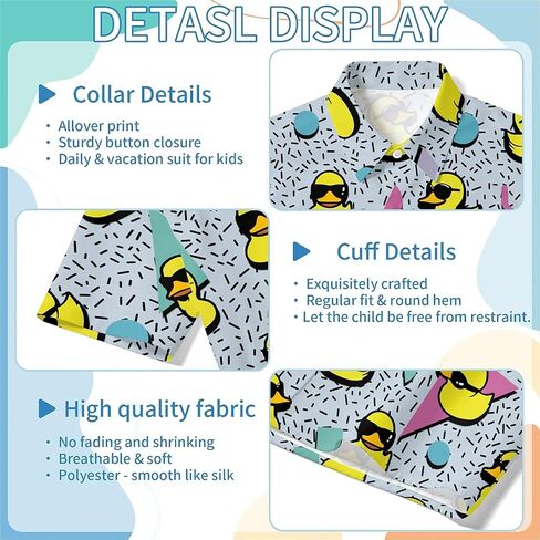 Amasnay Duck Boys Hawaiian Shirts Novelty Printed Funky Short Sleeve Button Down Shirt Kids Aloha Beach Shirt for 3-14 Years in Saudi Arabia