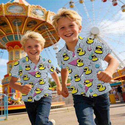 Amasnay Duck Boys Hawaiian Shirts Novelty Printed Funky Short Sleeve Button Down Shirt Kids Aloha Beach Shirt for 3-14 Years in Saudi Arabia