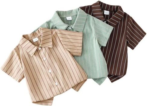 Toddler Boy Short Sleeve Button Down Shirt 3 Pack Boys Summer Clothes Striped Casual Collared Kids Shirts 3-8Y in Saudi Arabia