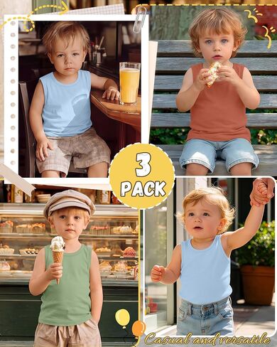 3 Pack Toddler Boys Tank Tops Round Neck Sleeveless Shirts Kids Soft Casual Undershirts Baby Boys Basic Tees in Kuwait