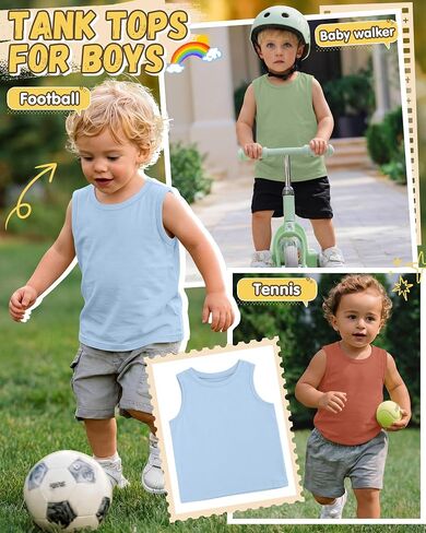 3 Pack Toddler Boys Tank Tops Round Neck Sleeveless Shirts Kids Soft Casual Undershirts Baby Boys Basic Tees in Kuwait