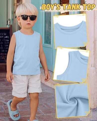 3 Pack Toddler Boys Tank Tops Round Neck Sleeveless Shirts Kids Soft Casual Undershirts Baby Boys Basic Tees in Kuwait