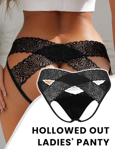 ohyeah Women Mesh Thongs Panties Cross Back Hollow Out Sexy Underwear Low Rise Brief Cheeky Underwear S-2XL(Black/Red) in Kuwait