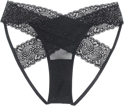 ohyeah Women Mesh Thongs Panties Cross Back Hollow Out Sexy Underwear Low Rise Brief Cheeky Underwear S-2XL(Black/Red) in Kuwait