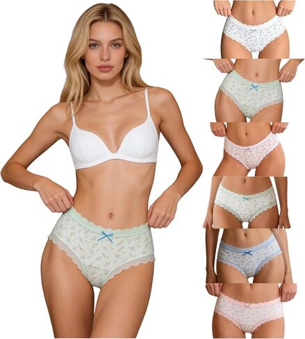 Cute Ruffled Floral Womens Underwear for Women 6 Packs Panties Ladies Briefs Kawaii Lace Bow Flowers in Kuwait
