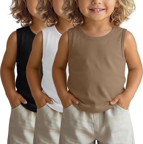3 Pack Toddler Boys Tank Tops Round Neck Sleeveless Shirts Kids Soft Casual Undershirts Baby Boys Basic Tees in Saudi Arabia