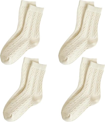 4 pairs socks Women's Cable Knit Crew Socks – Soft Cotton Blend, organic cotton socks women Cream Coquette Socks in Saudi Arabia