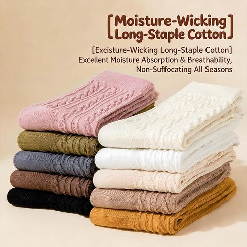 4 pairs socks Women's Cable Knit Crew Socks – Soft Cotton Blend, organic cotton socks women Cream Coquette Socks in Saudi Arabia