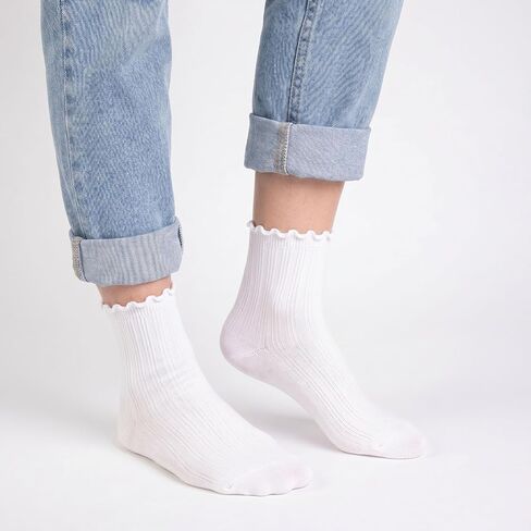 SSF&TUYS Ruffle Socks for Women – Soft Cotton Frilly Crew Socks, Breathable & Comfy, 6 Pairs in Saudi Arabia