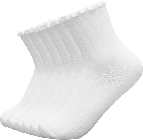 SSF&TUYS Ruffle Socks for Women – Soft Cotton Frilly Crew Socks, Breathable & Comfy, 6 Pairs in Kuwait
