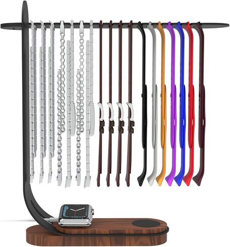3 in 1 Watch Band Holder Organizer for Apple, Apple Watch, Band and Charger Organizer, 18 silicone Groove Display, 10.24 inch height large space design in Saudi Arabia