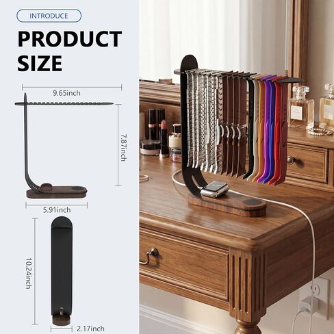 3 in 1 Watch Band Holder Organizer for Apple, Apple Watch, Band and Charger Organizer, 18 silicone Groove Display, 10.24 inch height large space design in Saudi Arabia