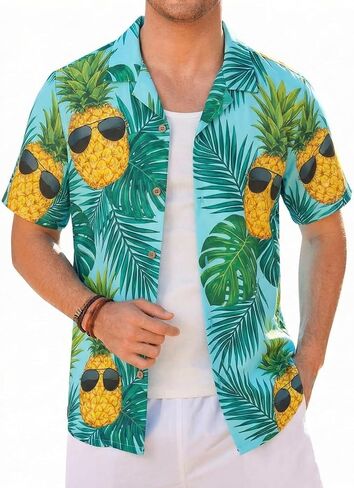 Hawaiian Shirts for Men | Printed Men's Casual Short Sleeve Button-Down Shirts, Patriotic Style in Saudi Arabia