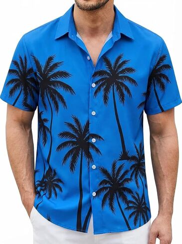 Hawaiian Shirts for Men | Printed Men's Casual Short Sleeve Button-Down Shirts, Patriotic Style in Kuwait