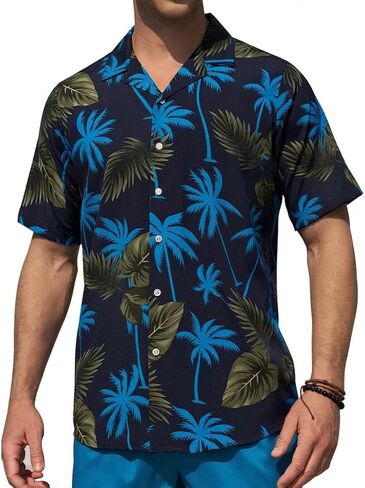 Hawaiian Shirts for Men | Printed Men's Casual Short Sleeve Button-Down Shirts, Patriotic Style in Kuwait