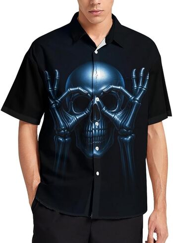 Blissboy Novelty Skull Button Down Shirt Funny Fashion Graphic Hawaiian Shirt in Saudi Arabia
