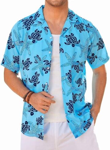 Hawaiian Shirts for Men | Printed Men's Casual Short Sleeve Button-Down Shirts, Patriotic Style in Kuwait