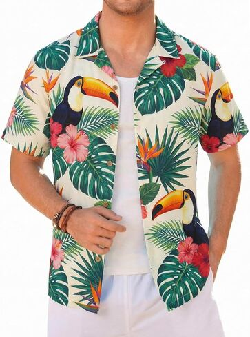 Hawaiian Shirts for Men | Printed Men's Casual Short Sleeve Button-Down Shirts, Patriotic Style in Kuwait